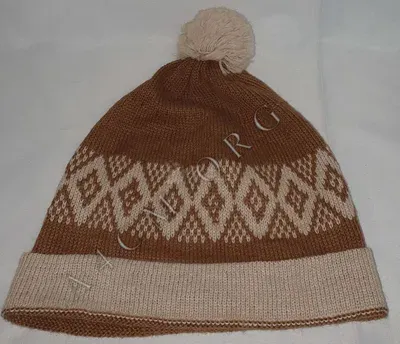 Bonnet Pompon Losange Marron 100% Alpaga — Miniature 2