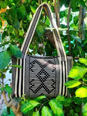 Sac Yine tressé Noir et Blanc Coton — Miniature 2