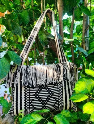 Sac Yine tressé Noir et Blanc Coton — Miniature 1