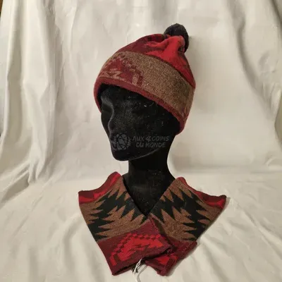 Bonnet Chacana Marron et Rouge 50% Alpaga — Miniatura 2
