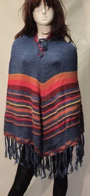 Poncho Delphina Capuche Bleu Vif en alpaga — Miniatura 2