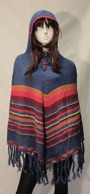 Poncho Delphina Capuche en alpaga — Bleu