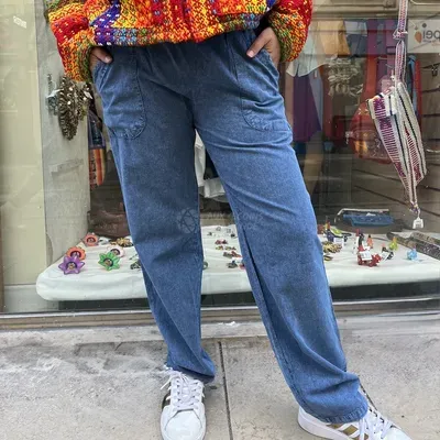 Pantalon Smoc en Coton du Pérou — Bleu Jean — Miniature 2