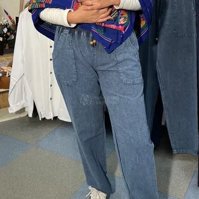 Pantalon Smoc en Coton du Pérou — Bleu Jean — Miniature 1