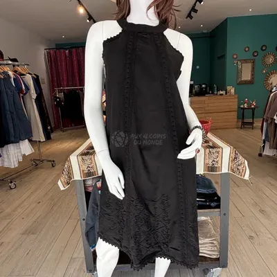 Robe Alicia Noire sans manche coton — Miniature 1