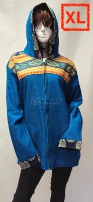 Blouson Apache Capuche Multicolore Acrylique — Bleu — Miniature 5