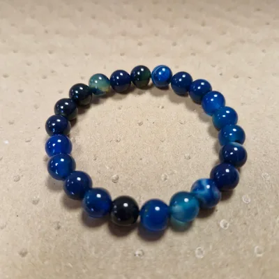 Bracelet Pierres Naturelles Rondes — Agate Bleu