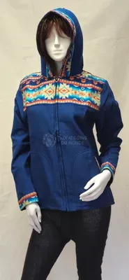 Blouson Apache Capuche Multicolore Acrylique — Bleu — Miniature 1