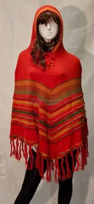 Poncho Delphina Capuche Bleu Vif en alpaga — Orange — Vorschaubild 1