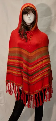 Poncho Delphina Capuche Bleu Vif en alpaga — Orange