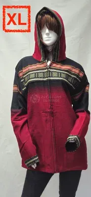 Blouson Apache Capuche Multicolore Acrylique — Rouge — Miniature 5