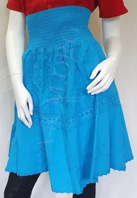 Jupe Smoc en Coton — Turquoise — Miniature 1