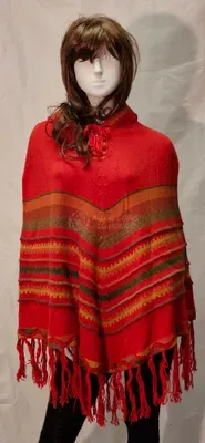 Poncho Delphina Capuche Bleu Vif en alpaga — Orange — Vorschaubild 2