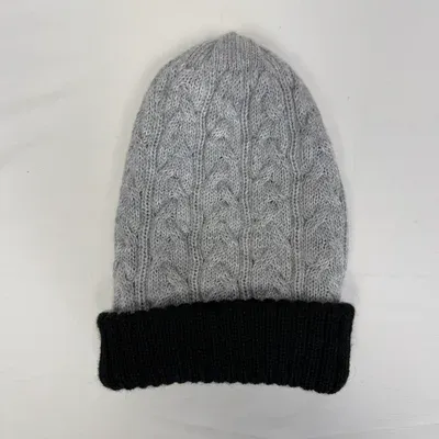 Bonnet Réversible 2 Couleurs en Alpaga — Gris Clair — Miniatura 1