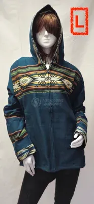 Blouson Apache Capuche Multicolore Acrylique — Vert Profond — Thumbnail 4