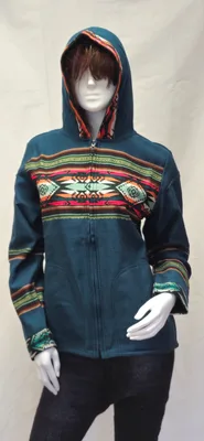 Blouson Apache Capuche Multicolore Acrylique — Vert Profond