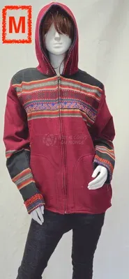 Blouson Apache Capuche Multicolore Acrylique — Rouge — Miniature 3