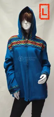 Blouson Apache Capuche Multicolore Acrylique — Bleu — Miniature 4