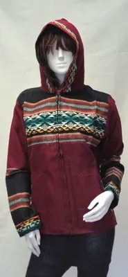 Blouson Apache Capuche Multicolore Acrylique — Rouge — Miniature 1