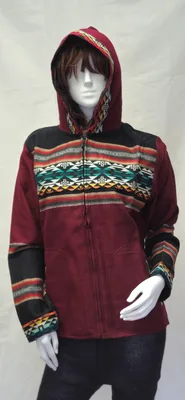 Blouson Apache Capuche Multicolore Acrylique — Rouge