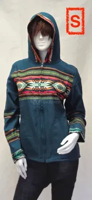 Blouson Apache Capuche Multicolore Acrylique — Vert Profond — Thumbnail 2