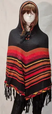 Poncho Delphina Capuche en alpaga — Noir — Miniature 1