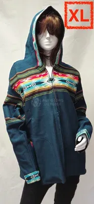 Blouson Apache Capuche Multicolore Acrylique — Vert Profond — Thumbnail 5