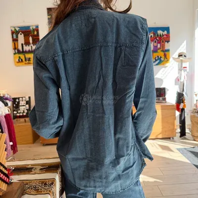 Chemise Manches Longues Verso Bordeaux coton — Bleu Jean — Thumbnail 4